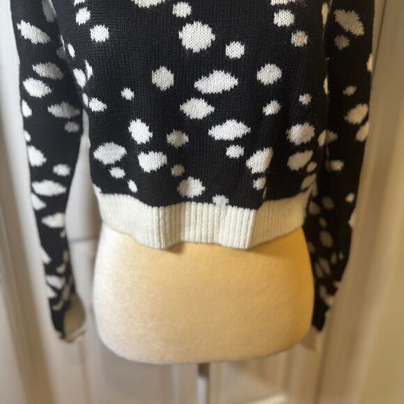 Lovers + Friends Revolve Myla Cropped Wool Blend Black & White Polka Dot Sweater - Picture 3 of 8